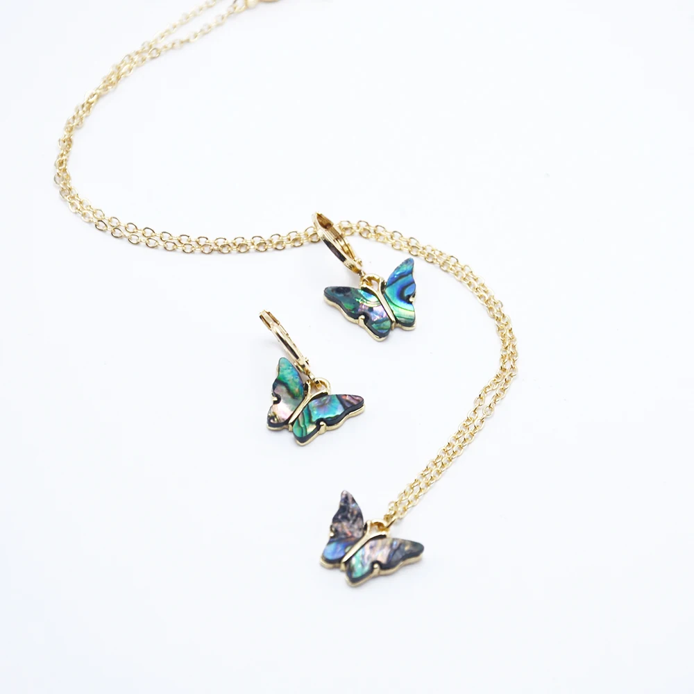 

Fashion Abalone Shell Butterfly Pendant Jewelry Set Necklace