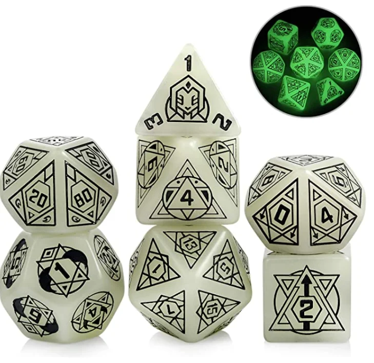 

Large size  7 PCS glow in dark for Dungeons and Dragons Resin dice set Dice