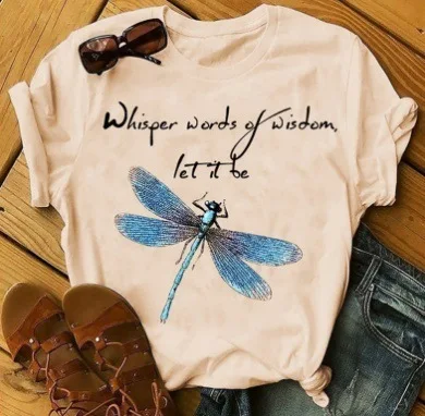 

short sleeve Harajuku style T-shirt short sleeve 2021 fashion dragonfly print T-shirt, As pictures