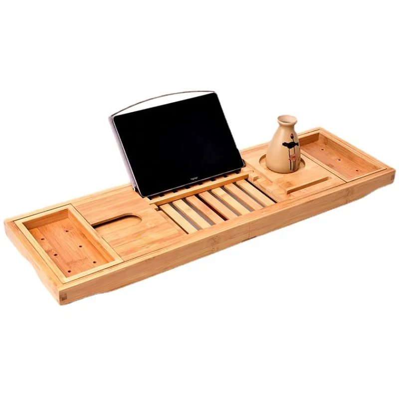 

70-105cm Extendable Bamboo Bath Caddy Tray Nonslip Bath Tray Spa Bathtub Book Wine Tablet Holder