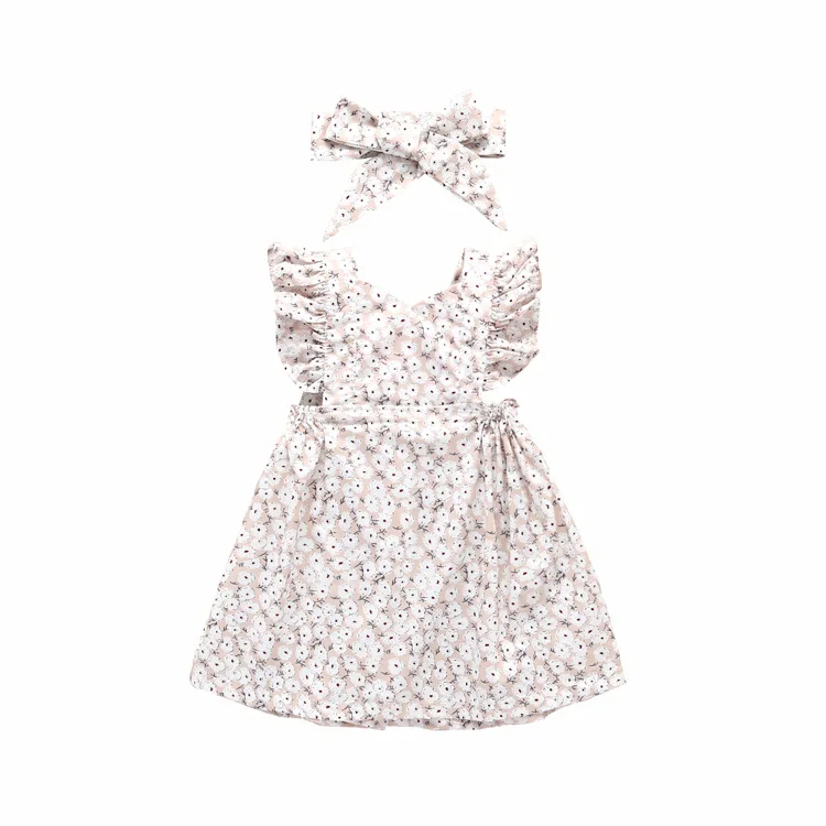 

1-4 Years Girls Floral Dress Summer Flutter Sleeve Dress With Headband MH1069