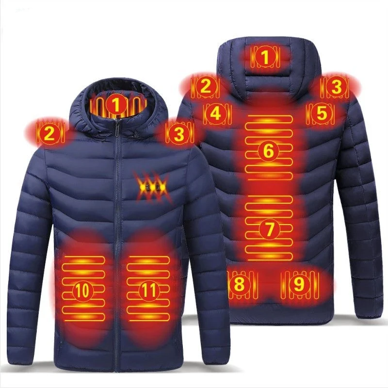 

Men 11 heating Jacket Winter Warm USB Heating Vest Smart Thermostat Hooded Heated Clothing Waterproof Warm Padded Jacket 5XL