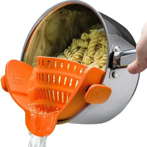 

Amazon Hot-selling Kitchen Silicone Pot & Pan Strainer Washing Colander High Quality Adjustable Snap Silicone Kitchen Strainer, Red;green;orange;grey