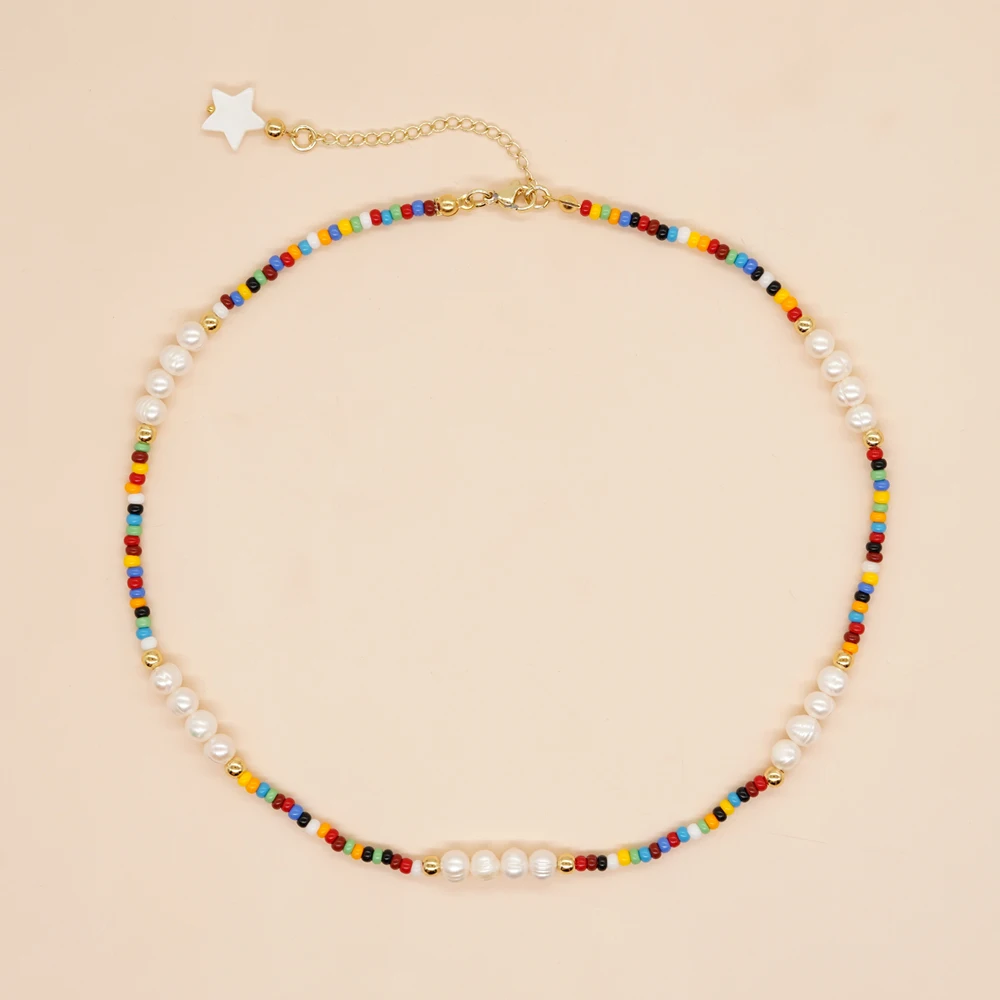 

Go2boho Colorful Beaded Choker Freshwater Pearl Boho Fashion Gold Plated Chain Necklaces For Women Summer Jewelry