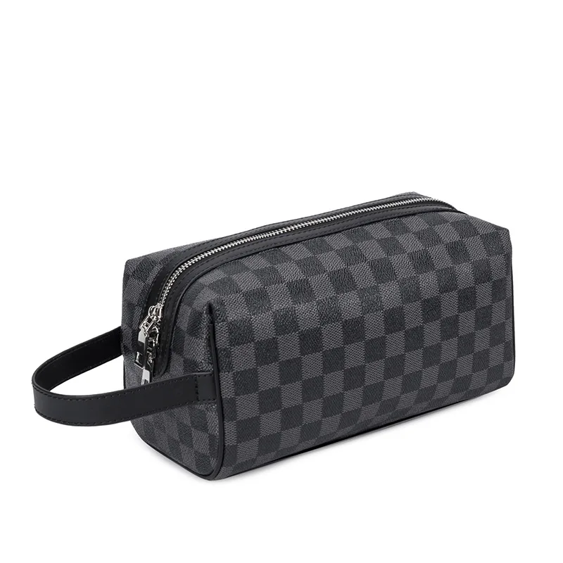 

Amazon Large Hanging Makeup Bag Pu Cosmetic Pouch Travel Bag Print Fashion Hot Sell Luxury Checkered, Black/coffee/beige