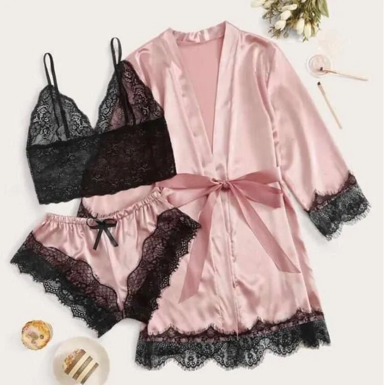 

Chinese factory direct supply plus size fashion women honeymoon Pink lace sexy pajamas suit, Existing or as customer's require