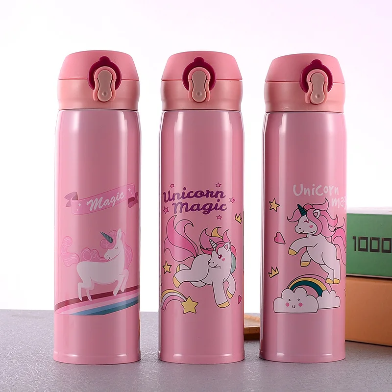 

Seaygift yiwu wholesale 500ml double walled vacuum insulated stainless steel cute water bottle heated unicorn water bottle kids, As picture