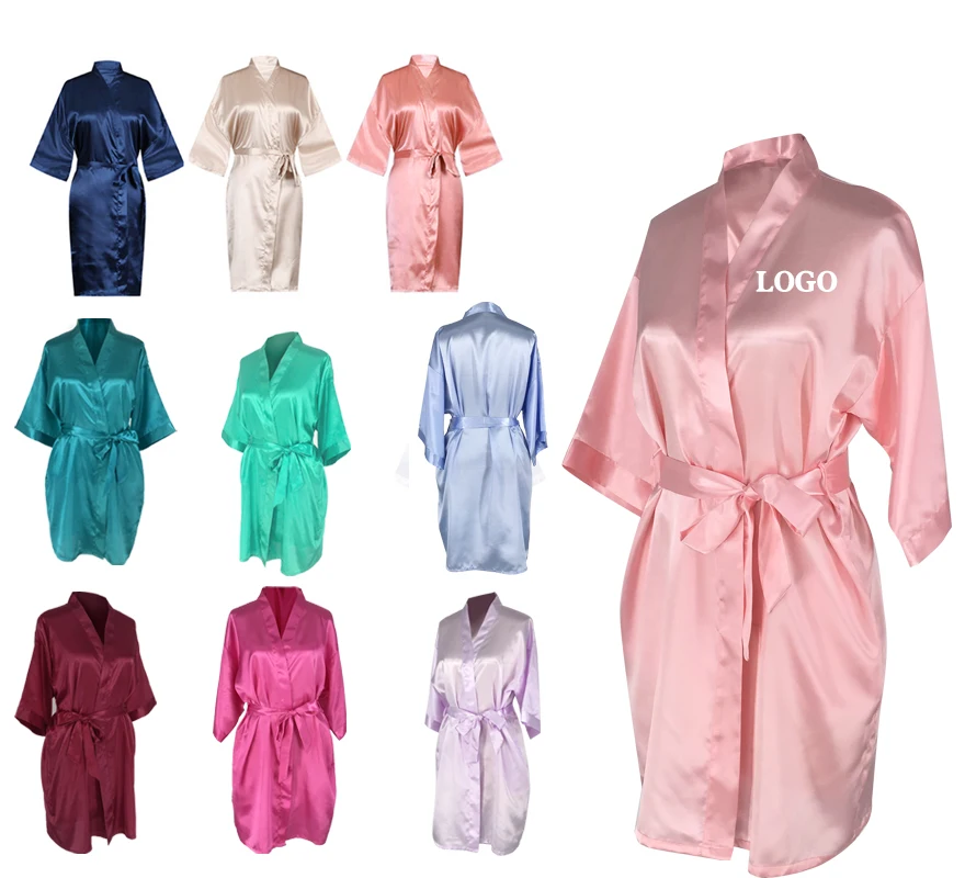 

Hot Sale Sexy Solid Color Sexy Bathrobe Bulk Long Satin Robe Bridal and Bridesmaid Robe for Women, Picture shows