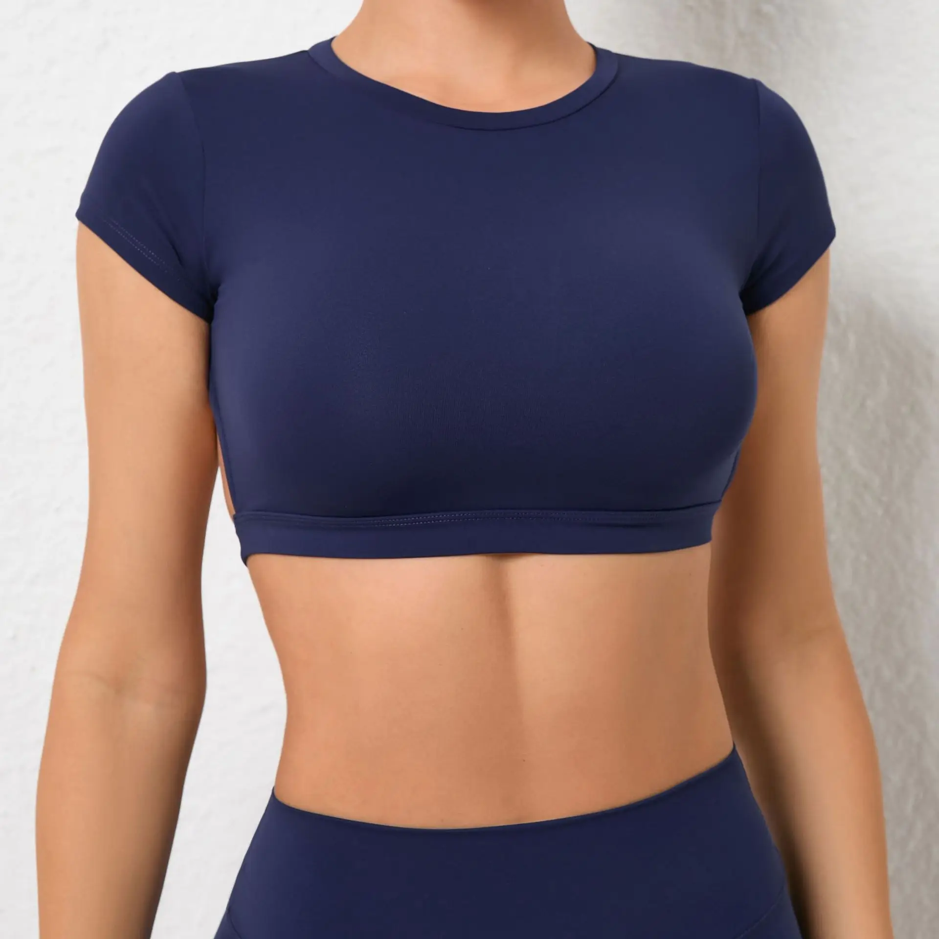 Hot Sale Women Yoga Set Workout Sportswear Gym Clothing Fitness Short Sleeve Crop Top T Shirt Manufacturer