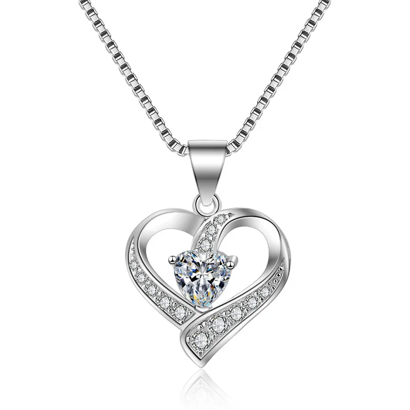 

Hainon 925 sterling silver necklace heart white zircon romantic Valentine's Day gifts jewelry necklace, Picture shows