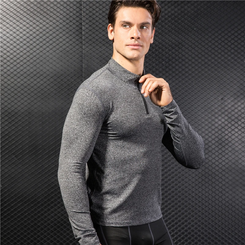 

Men Performance Quarter Zip Pullovers Copper it pressure Quick Dry Active Long Sleeve Bodycon Shirts