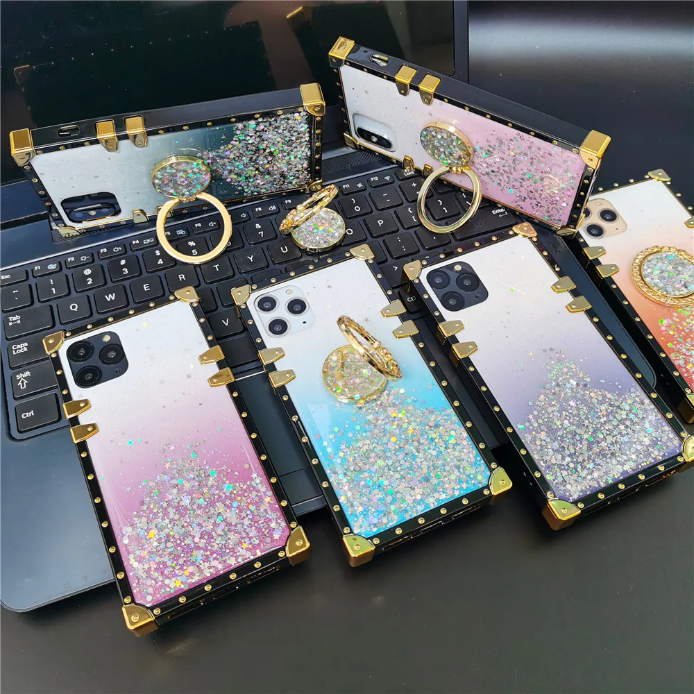 

Luxury Glitter Sequins Colorful Star Square Cover Case For Samsung S21 Ultra Note 20 10 S20 Plus S10 S9 A71 A50 A70 A51 A52 A72
