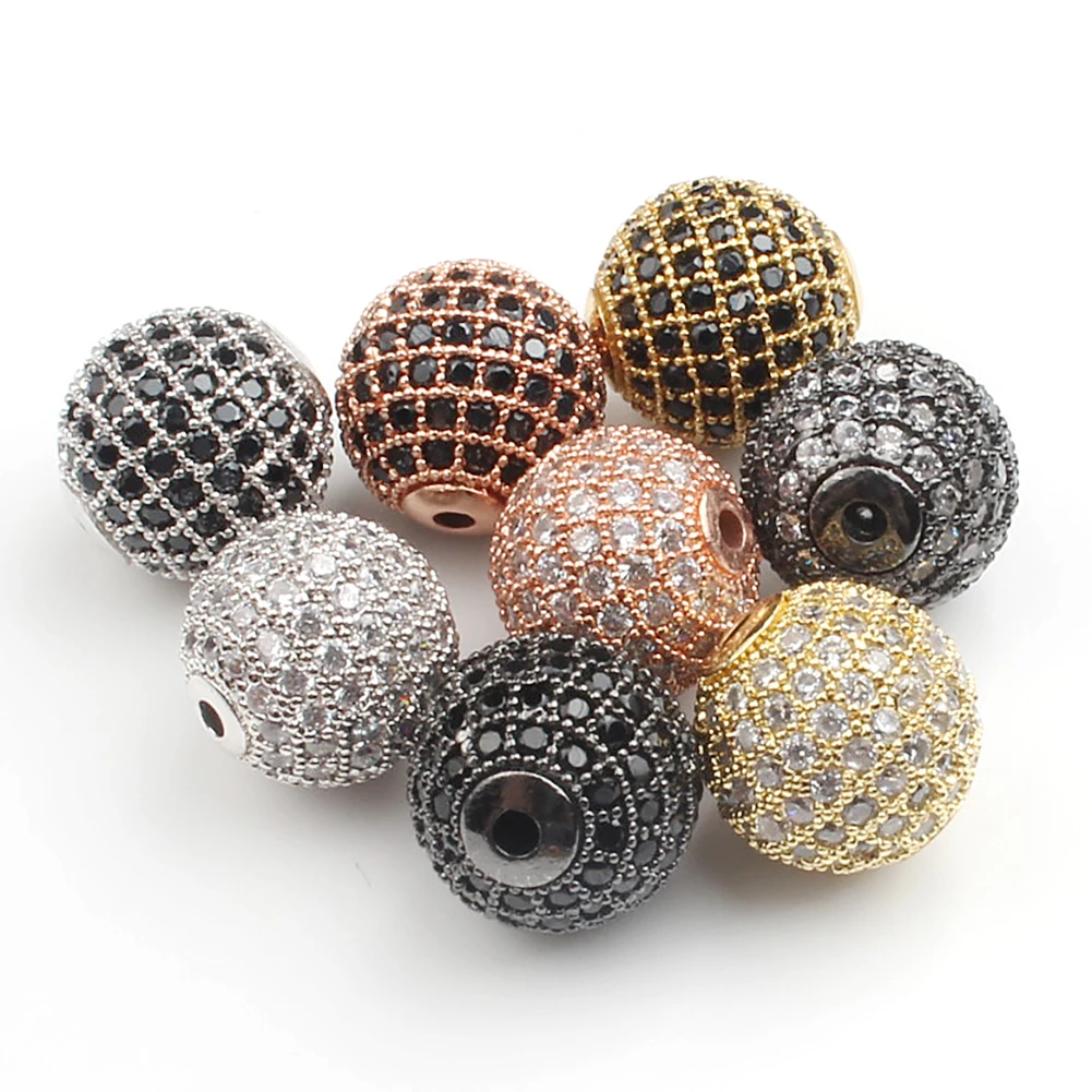 

4/6/8/10/12MM Brass Cubic Zirconia Ball Charms Beads Metal Micro Pave CZ Spacer Beads for Bracelet Making