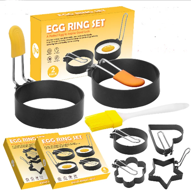 

Egg Ring 4 Packs 2.95 Inch with Anti-scald Handle with an Oil Brush Non Stick Coating Breakfast Tool for Eggs Frying/Shaping