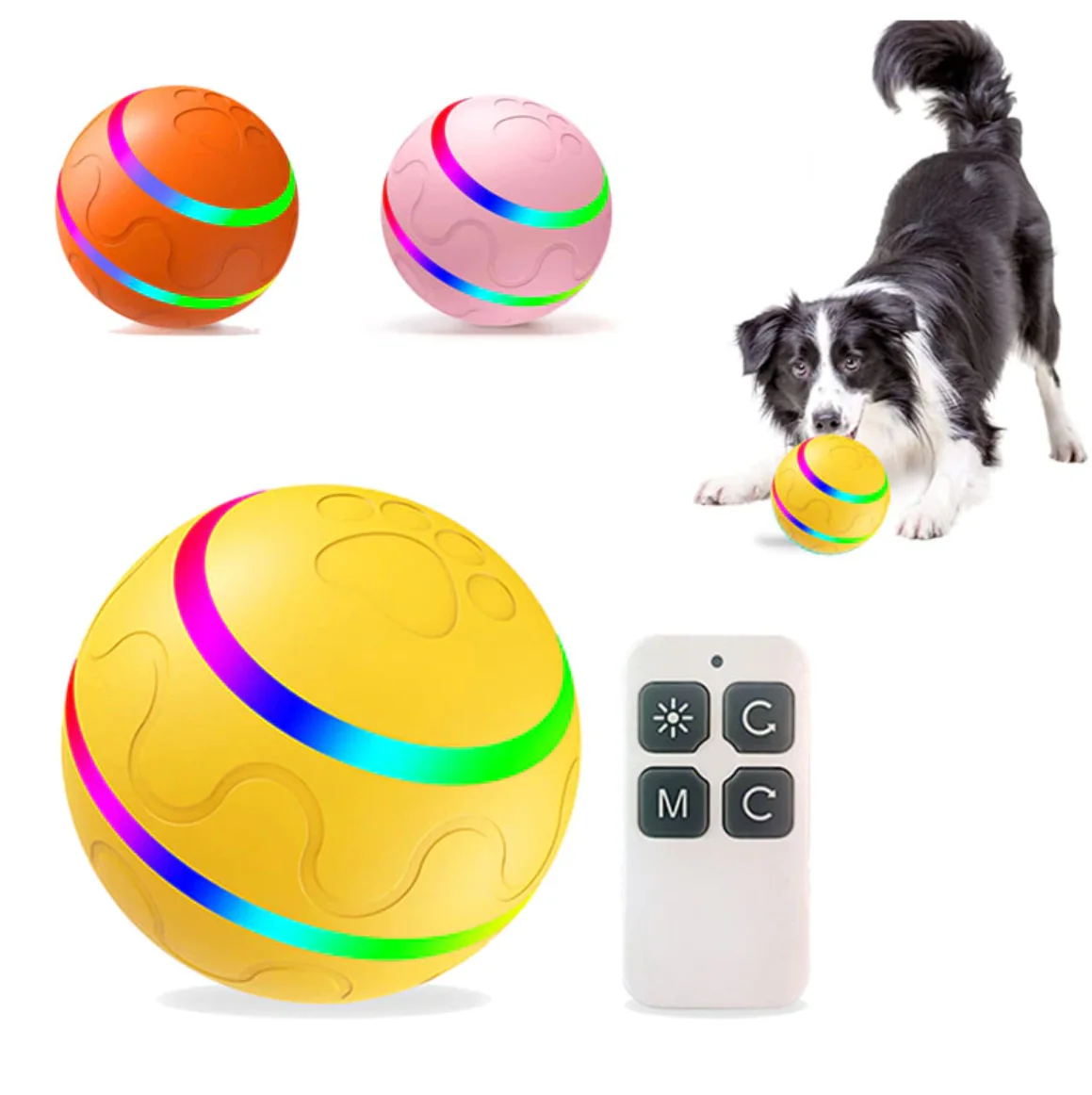 

Smart Interactive Dog Toy Ball Boredom Teeth Cleaning Dog Chew Toy LED Light Rechargeable Rubber Ball for Puppy Small Medium Dog