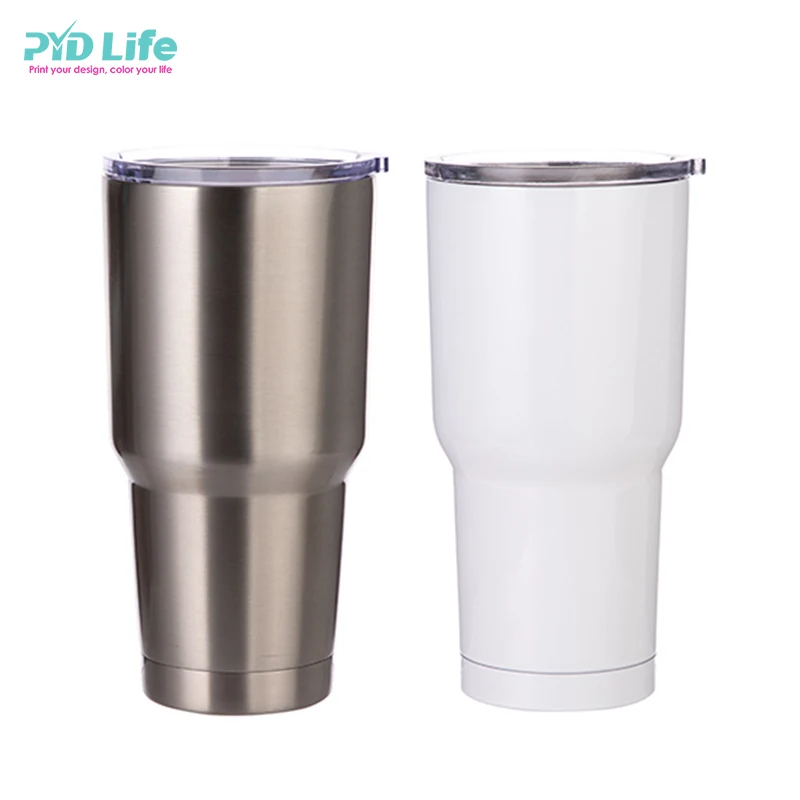 

Personalized 30oz Stainless Steel Travel Mug Tumbler Cups In Bulk Double Wall Thermos Mug With Lids, Silver/white