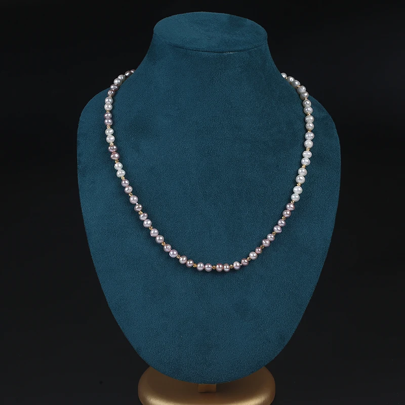 

5-6mm Gold Plated white Pink Freshwater Natural Potato Shape Pearl Necklace