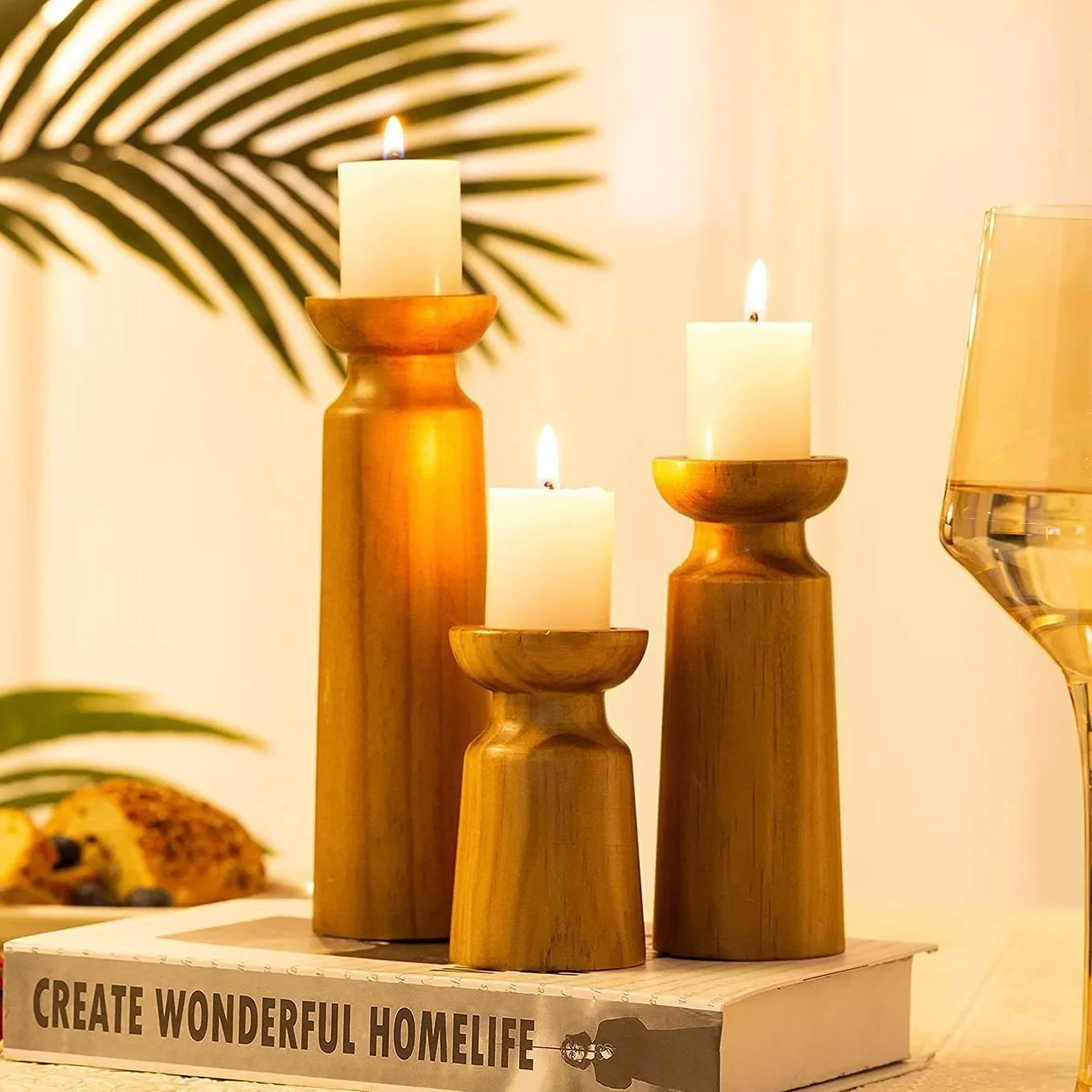 Wooden Candlestick Holder for Weddings Valentine's Day Home Decor-High Quality Modern Design Fancy Shape Non-stick