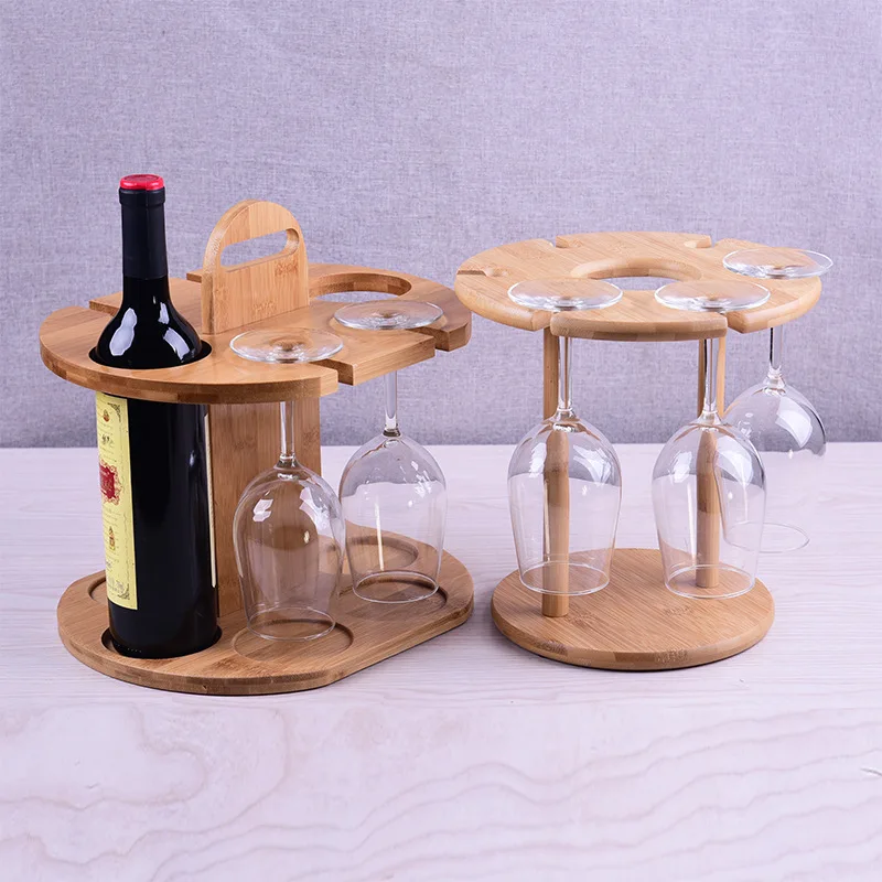 

4 Wine Glasses Drying Rack and 2 Bottle Wine Holder, Nature Bamboo Desktop Wine Glass Storage Hook Stand Organizer Tray