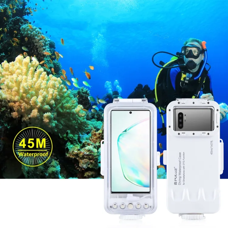 

Professional Waterproof 45m Depth Phone Case Underwater Diving Equipment Waterproof Stands Case with buttons for Android Phone, White