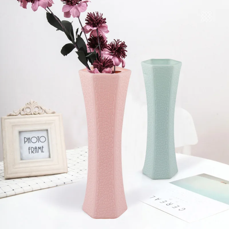 

Unbreakable Irregular Modern Flower Vase Simulation Glaze Plastic Vases For Wedding Office Home Hotel Office Decoration, White pink blue