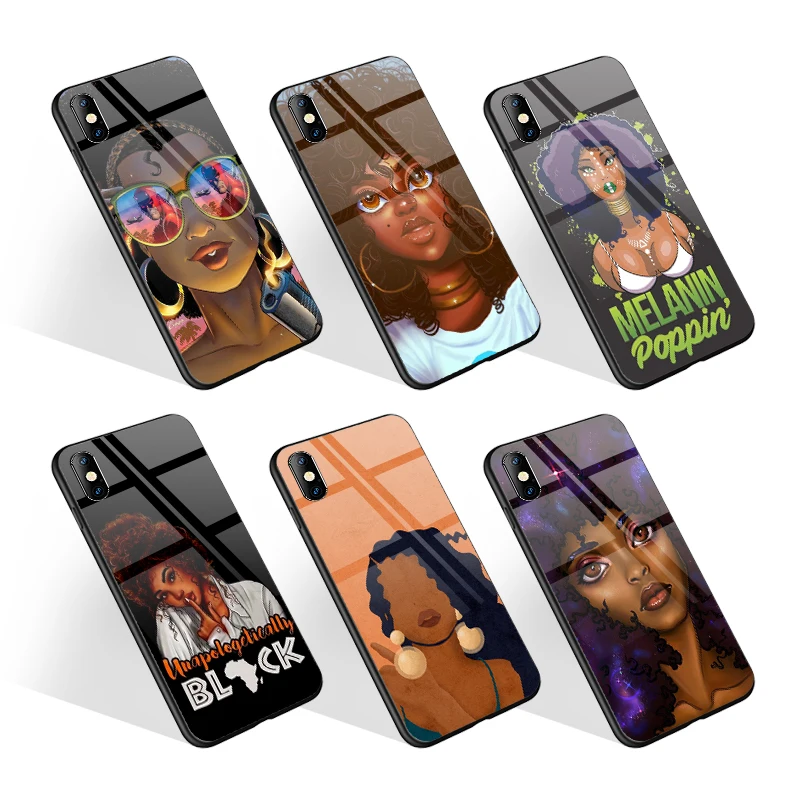 

Most inquiries Product Art Queen Afro Melanin Poppin Black Girl Designer Glass Phone Case for iPhone Case SE2020 11Pro Max