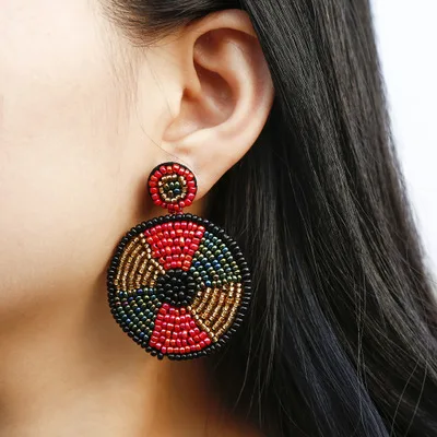 

Meetee JMS-45 Rice Beads Handmade Beaded Earrings Microfiber Disc Earrings Color Turntable Earrings
