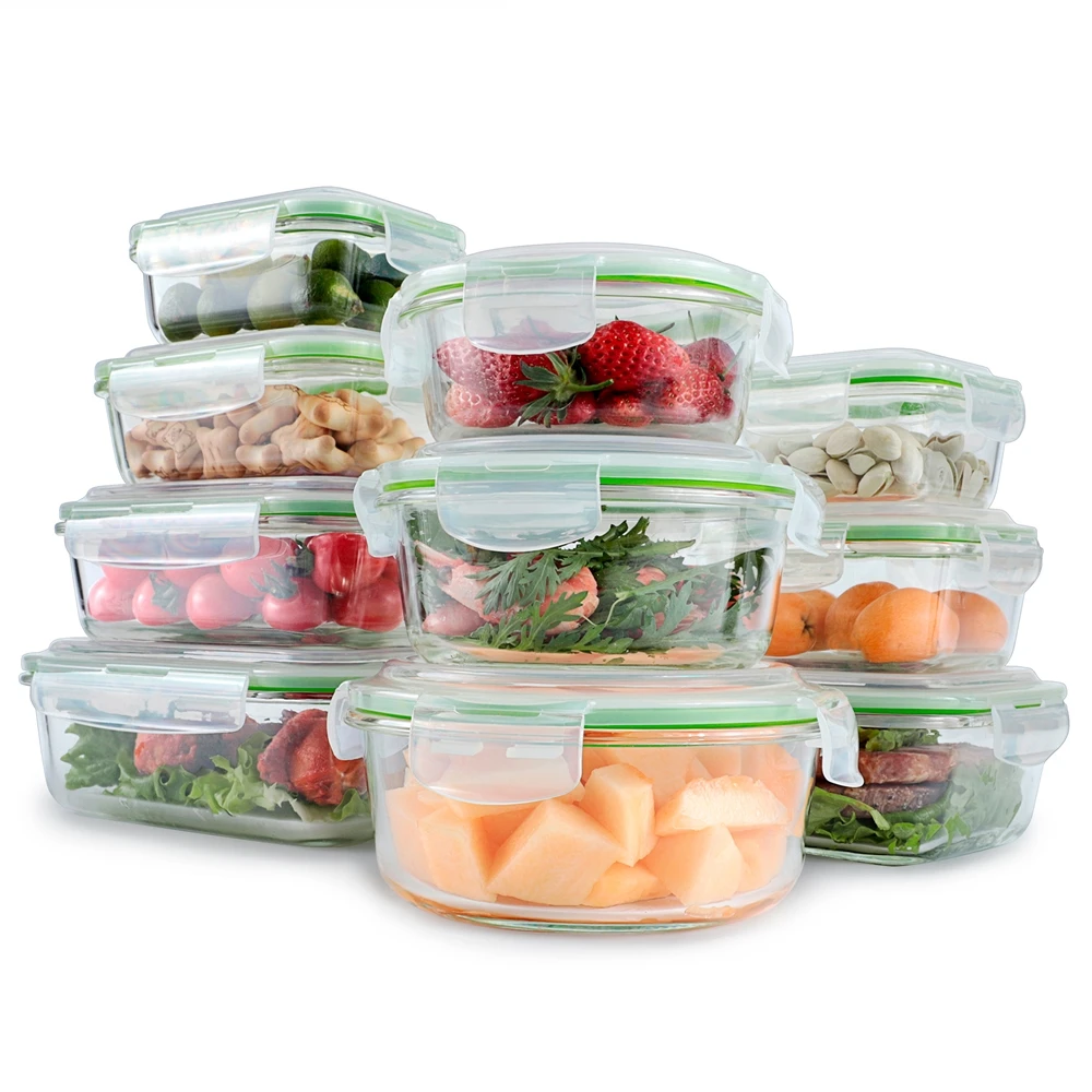 

Food Storage Container Bowl Bento Lunch Box Set Fancy Design Borosilicate with Lid Oven Safe Glass Storage Boxes & Bins Modern
