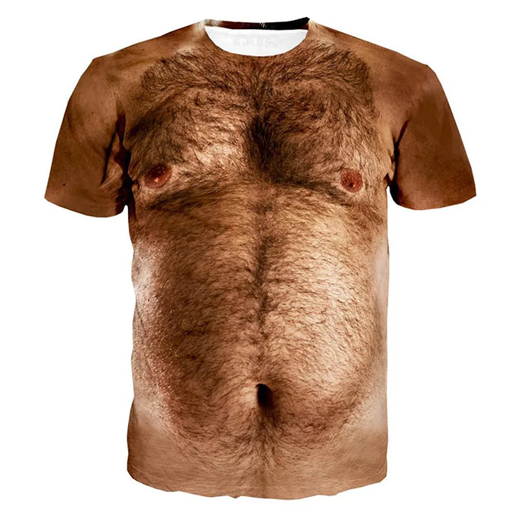 

Funny 3D digital printed short sleeved t-shirts about muscle and chest hair pattern design