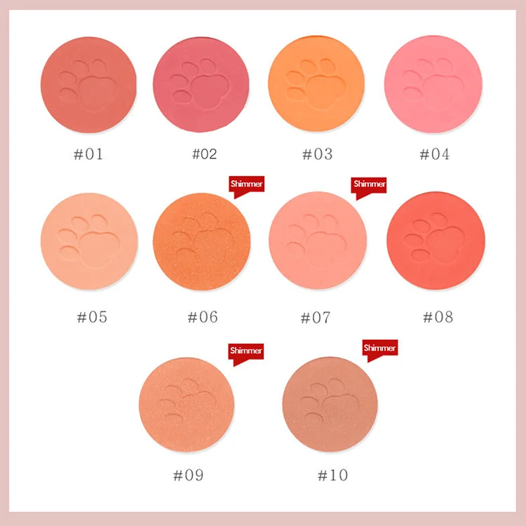 MS 10 Colors Cat Paw Shape Natural Custom Logo Long Lasting Cosmetic Powder Wholesale Private Label Palette Blush