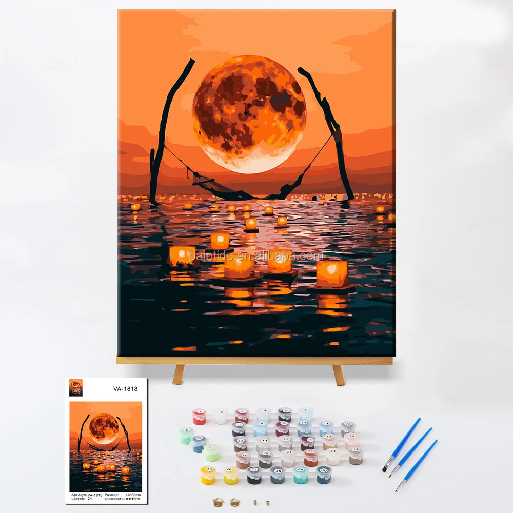 

Paintido sunset scenery picture diy gift coloring oil paint painting by numbers kits