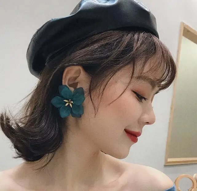 

wholesale big size flower earrings handmade korean acrylic flower stud earrings boho jewelry for women, As picture