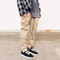 

wholesale fog popular casual multi pockets zipper stretch waist pants mens side button cotton work wear street cargo pants stock