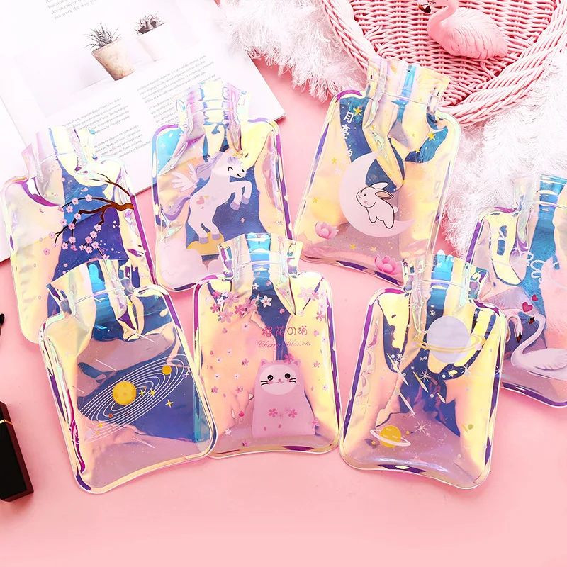 

Creative Laser Quicksand Cartoon Cute Winter PVC Explosion-Proof Hand Warmer Irrigation mini Hot Water Bottle, Multi-colors