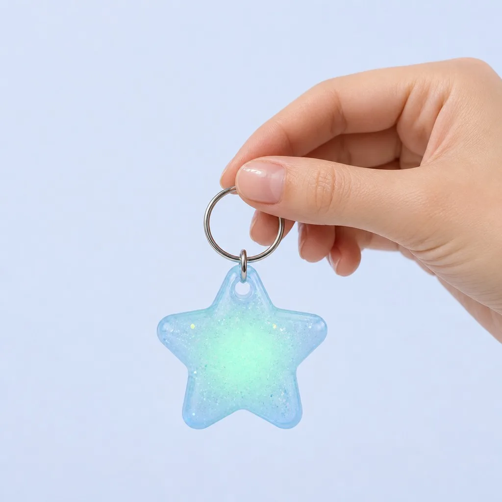 Hand holding the glowing star keychain