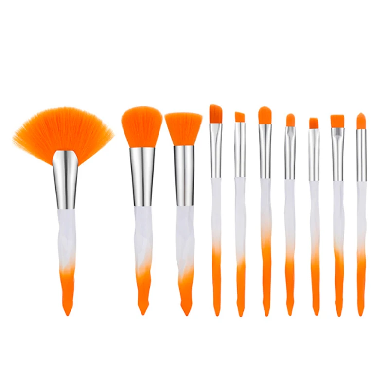 

2021 new coming 10pcs crystal handle makeup brush set diamond orange pink green private label make up brushes set ready to ship