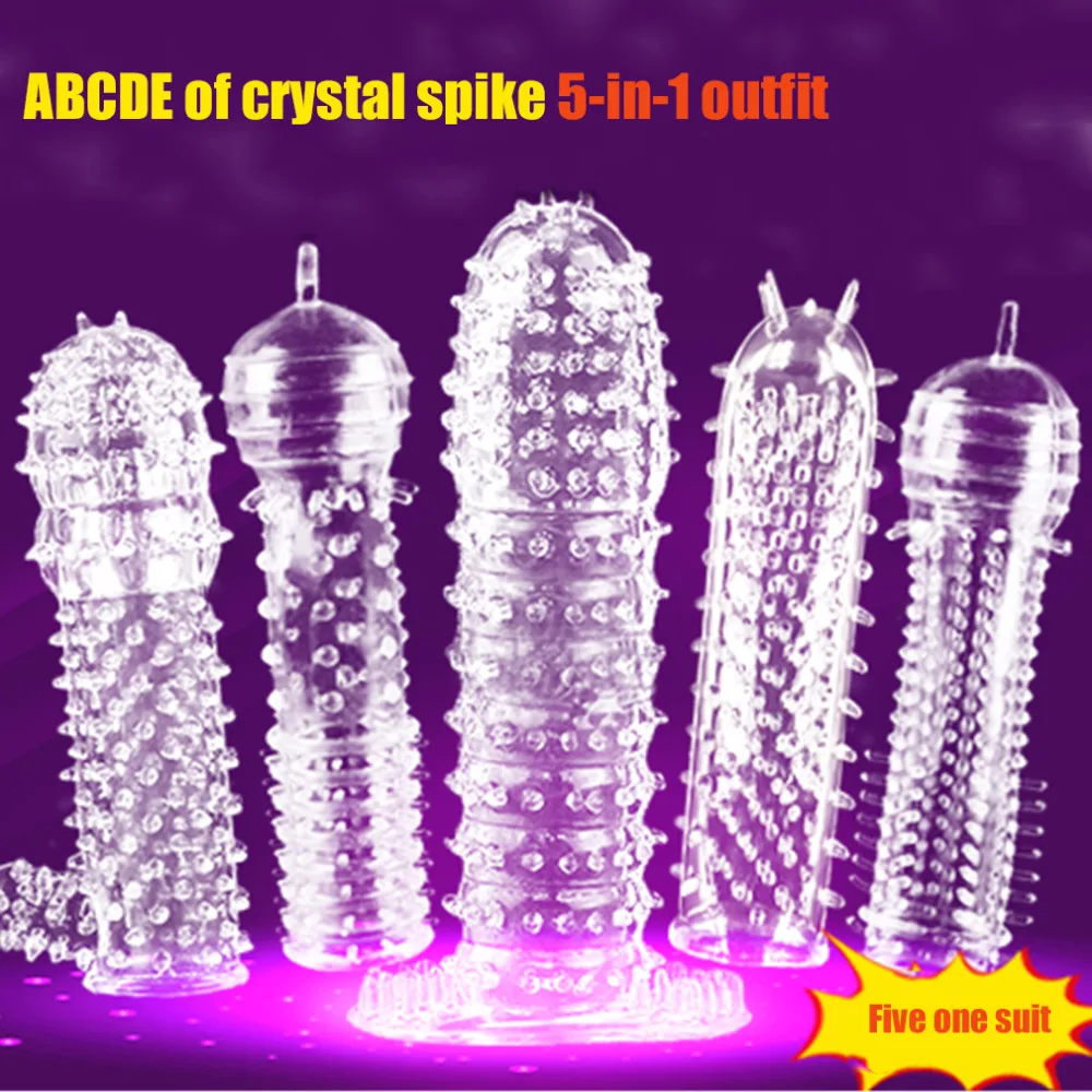 Transparent crystal spike set  Wolf Tooth Wolf Tooth crystal condom set increase shaped thorn set adult products