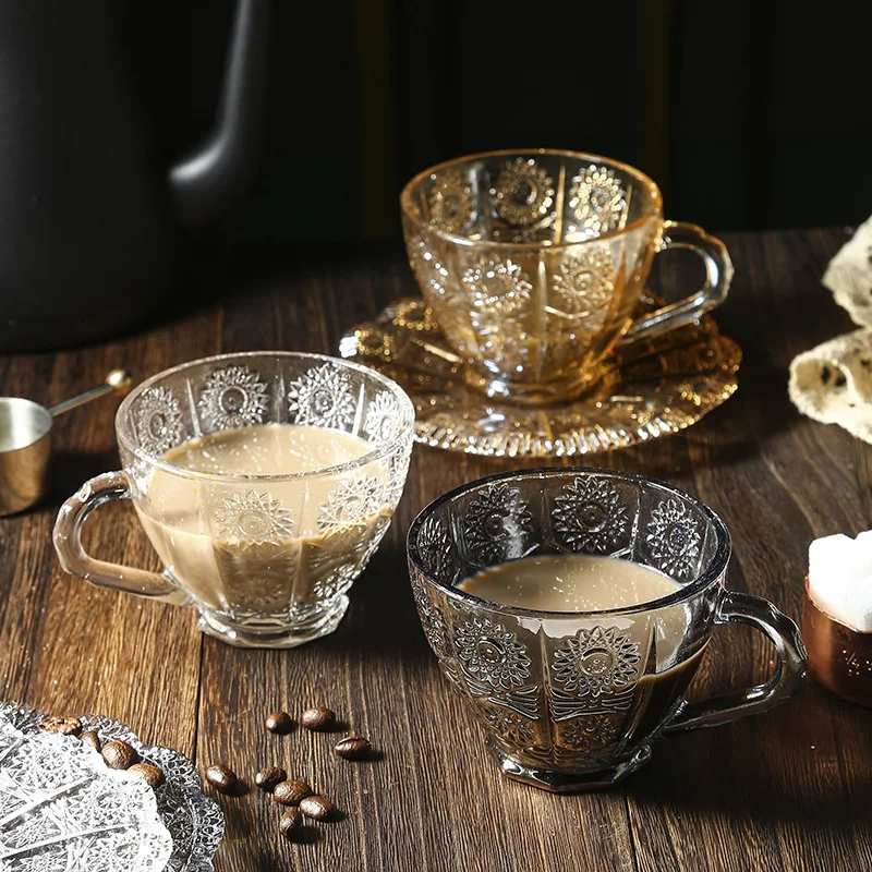 Image of European-style Fashion Retro Creative Household With Color European Tea Cup Set Glass Coffee Cup With Saucer