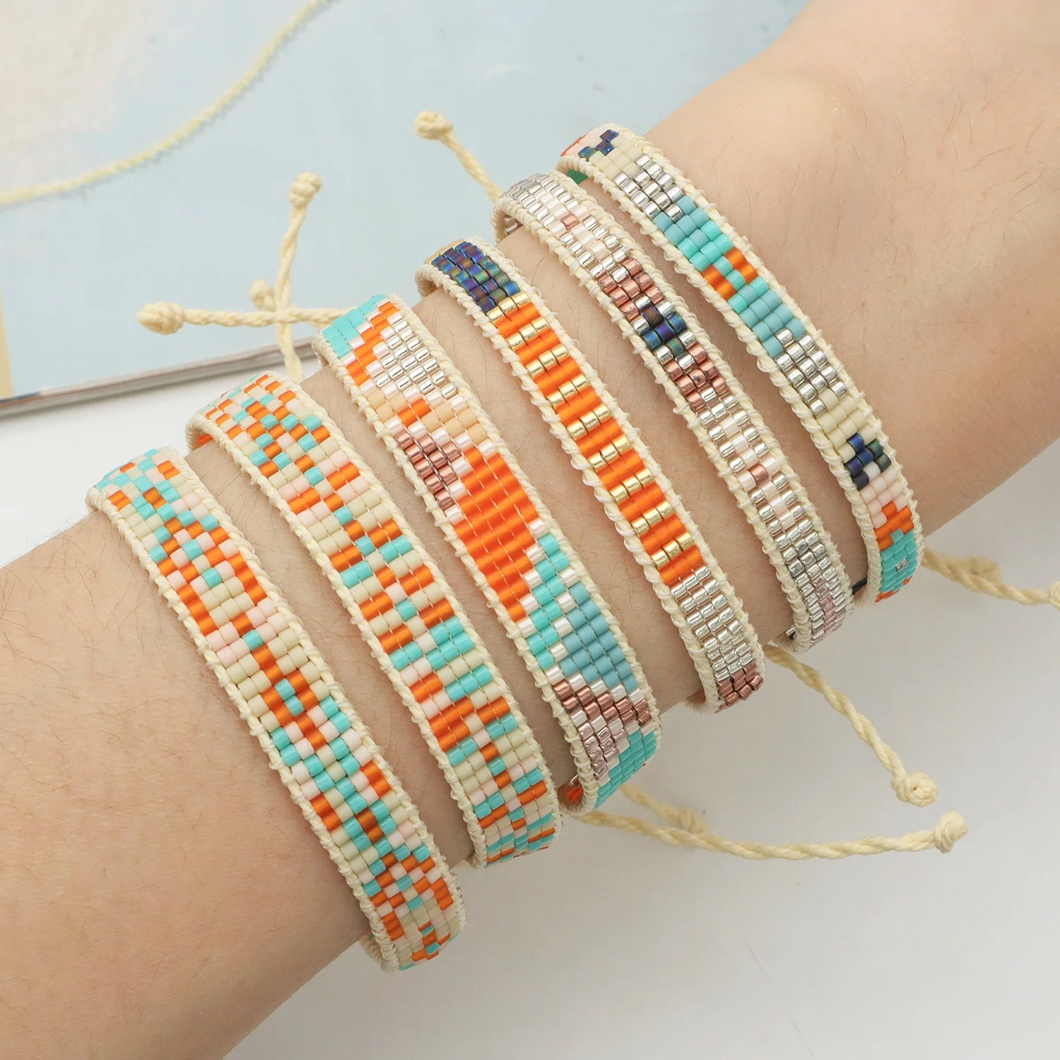 

Custom friendship String Beads Woven bracelet bangle Jewelry handmade braided rope miyuki Beads bracelet for teen girl women, Multi