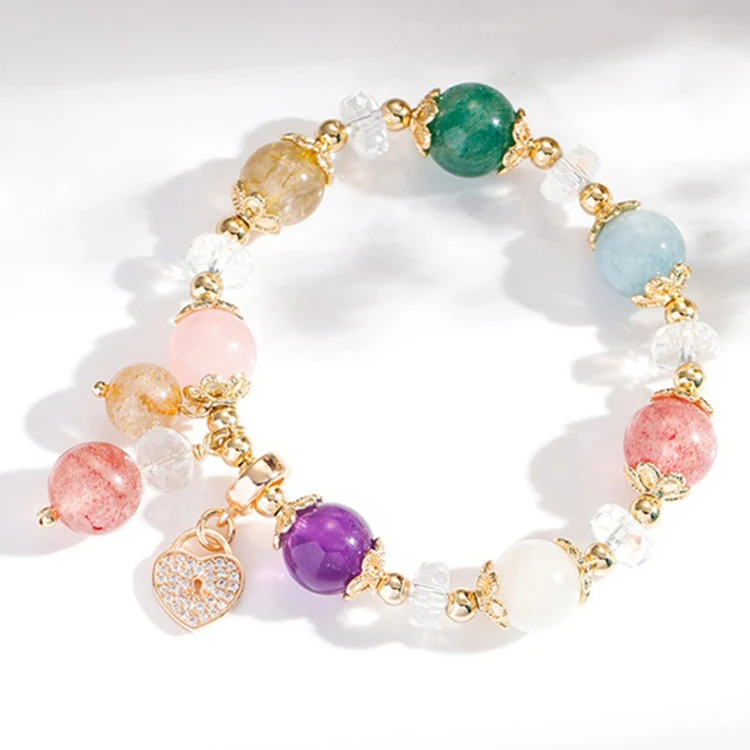 

Color crystal bracelet strawberry crystal amethyst hair elasticity bracelet fashion handmade Natural stone beaded bracelet
