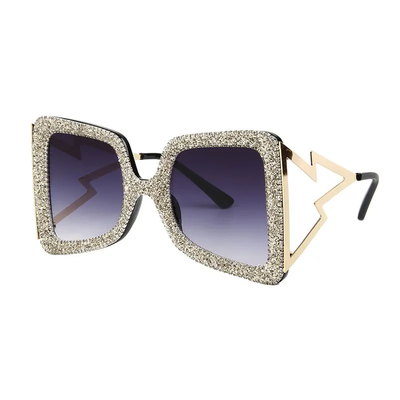 

2022 New Arrival Luxury Brand Designer Fashion Ladies Oversized Square Women Diamond Shades Sunglasses Rhinestone