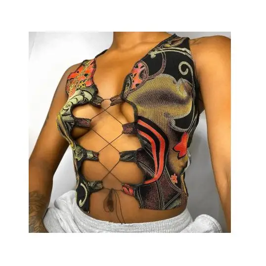 

2020 Low MOQ New Fashion Sexy Corset Long Sleeve Crop Tops t Shirt Leopard Print Strappy Hollow Slim Vest Wholesale Women