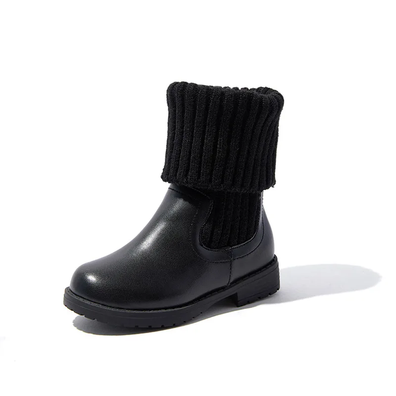 

High Quality Children Shoes Casual Stretch Knit Kids Shoes Fashion Girls Shoes For Girls Boots Long Tube Breathable Girls Boots, Black wine-red