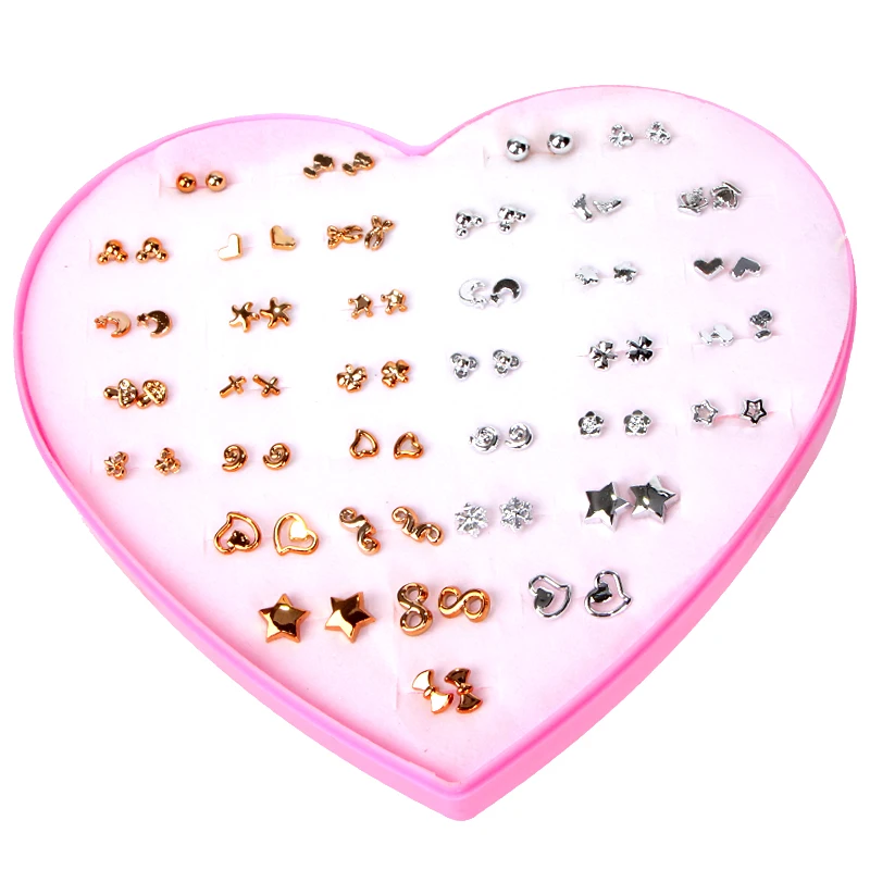 

36 Pairs Gold Plated Silver Glossy Stud Earrings Plastic Hypoallergenic Needle Girl Anti Allergy Druzy Stud Earring Set, Gold silver