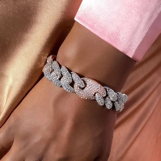 

2021 New Lock Clasp Heavy Iced Out Cuban Bracelet Chains Cubic Zircon Link Hip Hop Rock Jewelry For Men Women, Silver gold