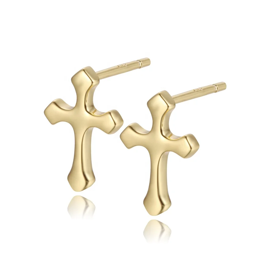 

18K Gold Plated Wholesale Fashion Minimalist 925 silver jewelry Stud Cross Earrings For Women Men