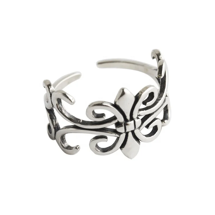 

Abiding Oxidized Design Ring Fleur De Lis Symbolic Jewelry Trendy 925 Sterling Silver Retro Vintage Rings For Women