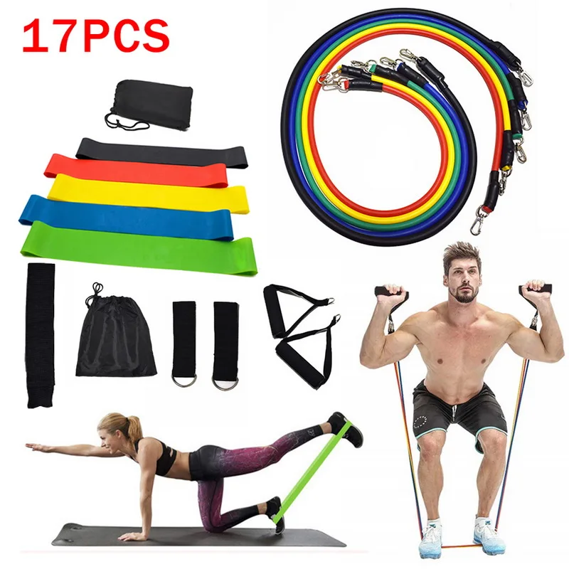 
17Pcs Resistance Bands Set Expander Exercise Fitness Rubber Band Stretch Training Home Gyms Workout 