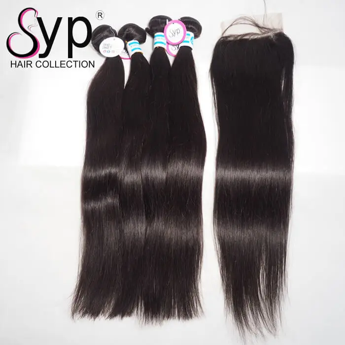 

Super Double Drawn Machine Weft Virgin Hair Straight Bundles With Closure Wholesale 9a Grade Vendors