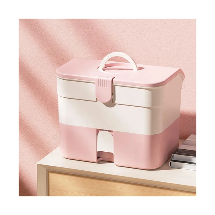 

Wholesale plastic medicine storage box first aid box house hold First Aid Box with lid home organization medicine cabinets, Pink